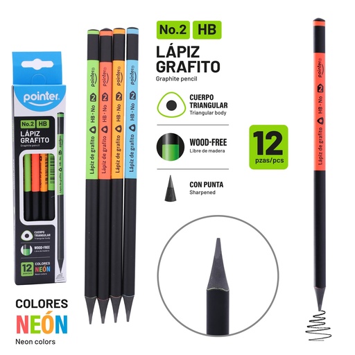 [PYP-12T4] LAPIZ HB TRIANGULAR PLASTICO 12 PIEZAS