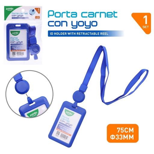[ID-25114-BU] PORTA CARNET CON CINTA Y YOYO - AZUL