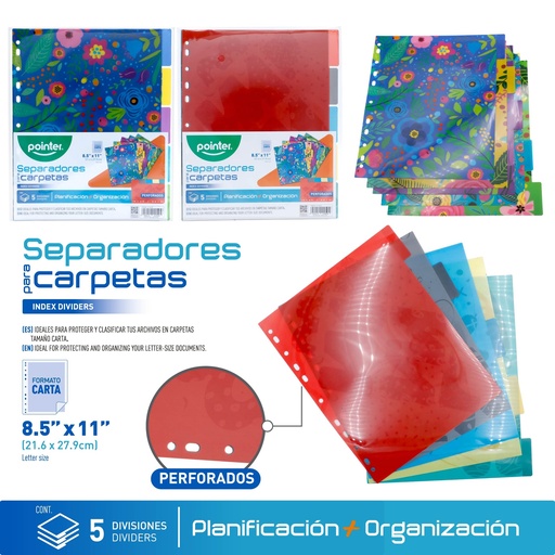 [FL-25140] SEPARADORES PLASTICOS CON INDICE 5 DIVISIONES