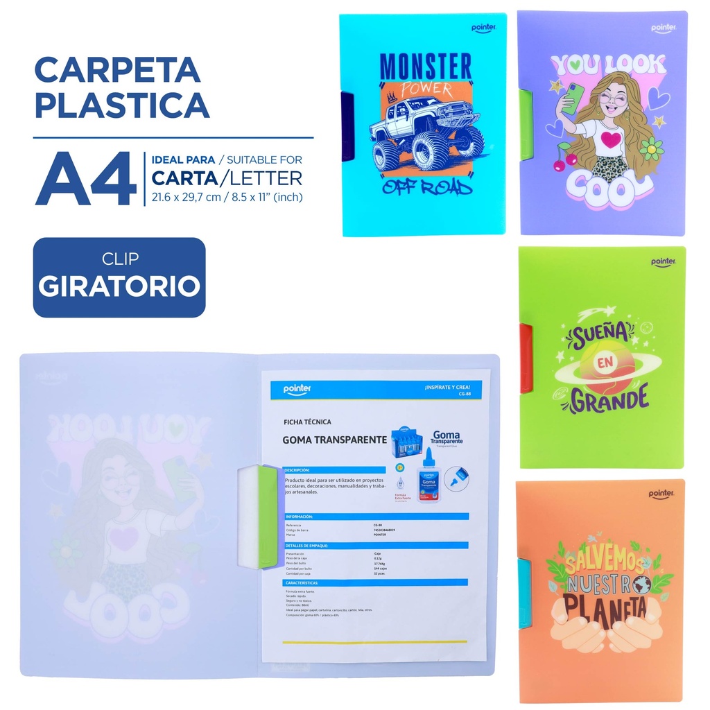 CARPETA PLASTICA A4 CON CLIP GIRATORIO