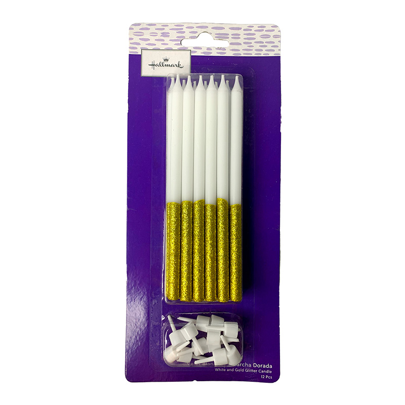 VELAS BLANCAS CON ESCARCHA DORADA