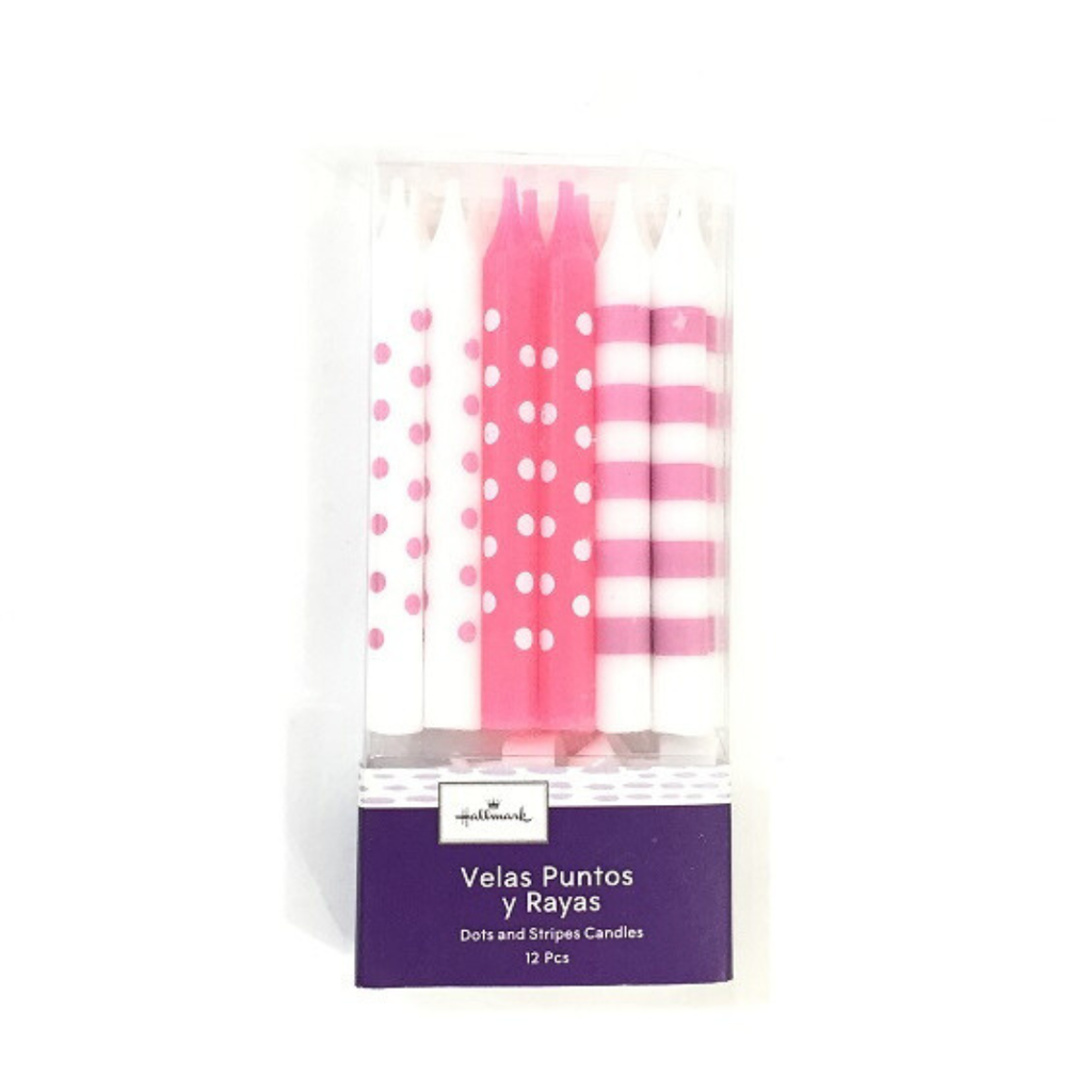 VELAS ROSA PUNTOS Y RAYAS