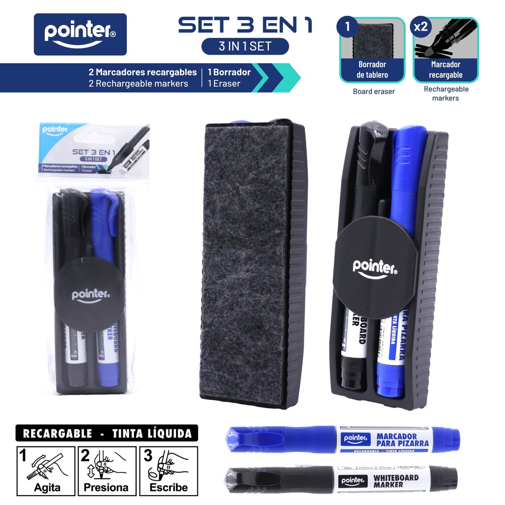 BORRADOR MAGNETICO PARA TABLERO CON 2 MARCADORES
