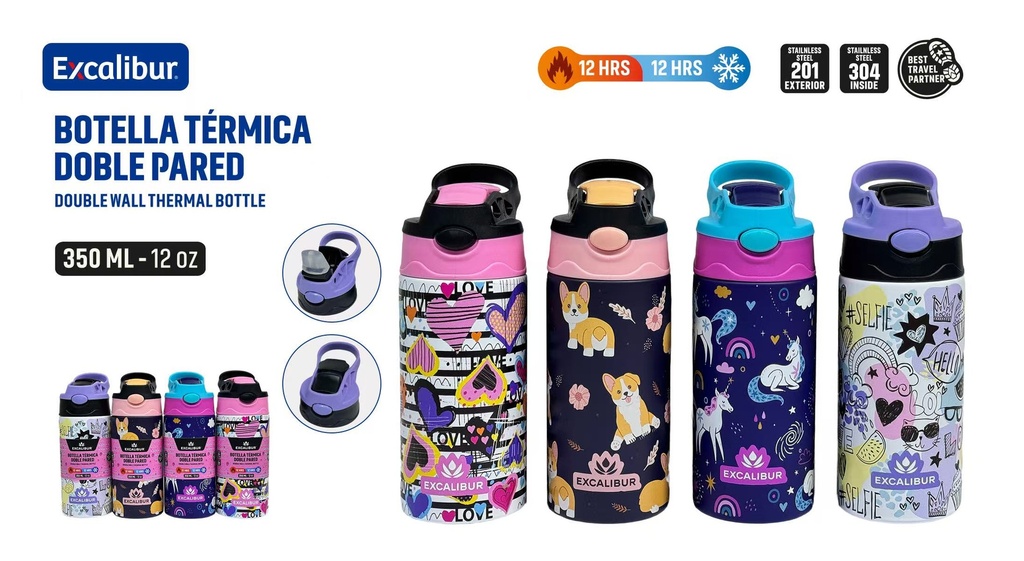 BOTELLA TERMICA DOBLE PARED ACERO INOXIDABLE 350 ML
