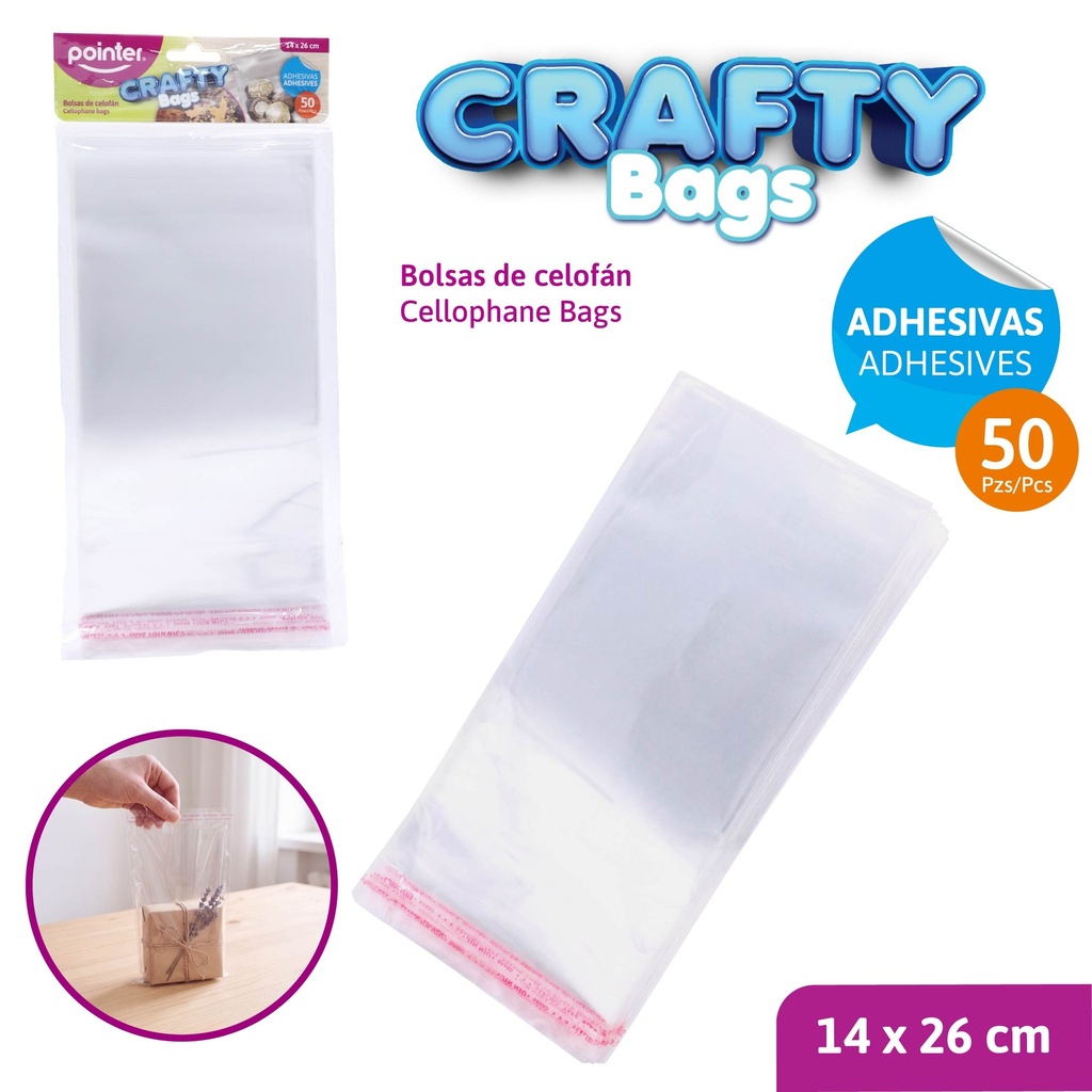 BOLSAS CELOFAN ADHESIVAS 14X26CM 50PZAS