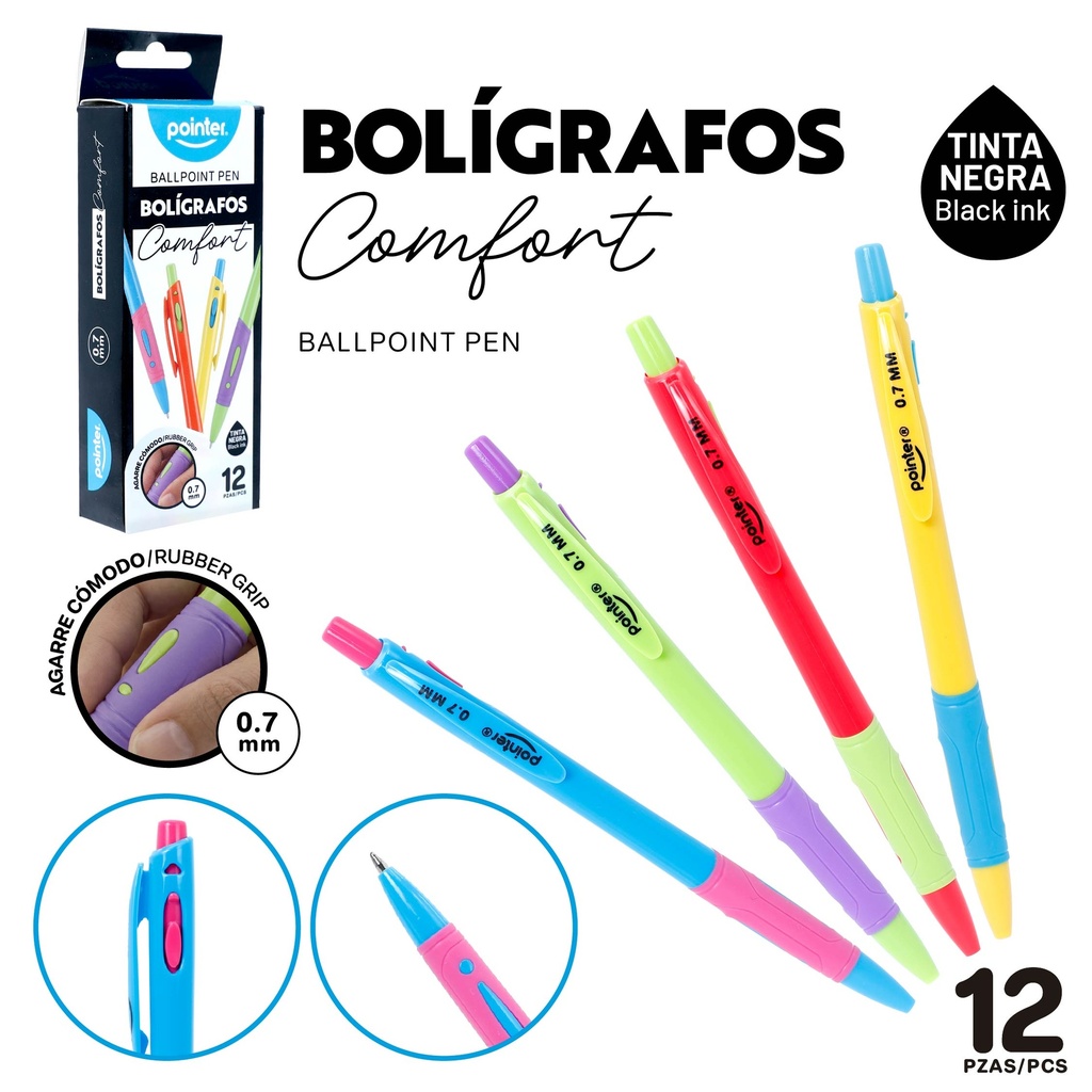 BOLIGRAFO RETRACTIL 0.7MM NEGRO 12PZAS