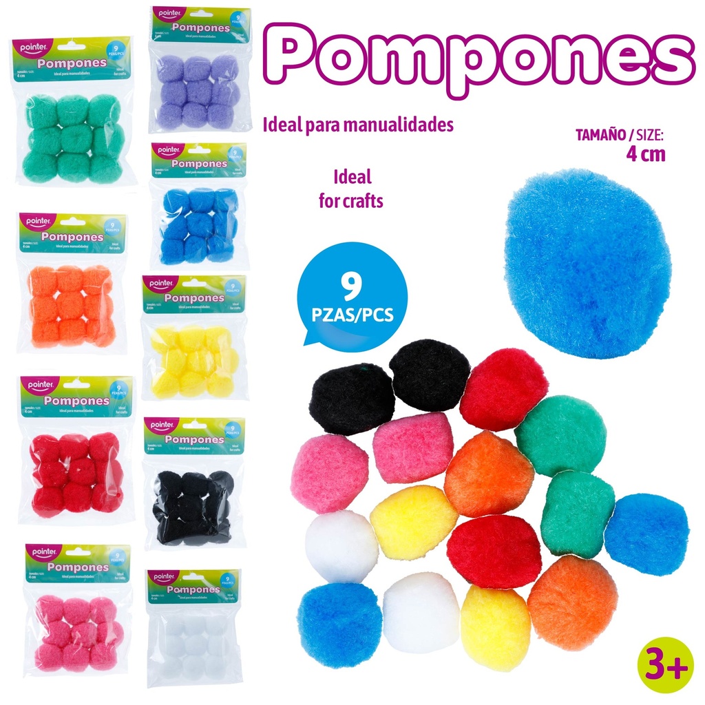 POMPONES 4 cm 9 PIEZAS