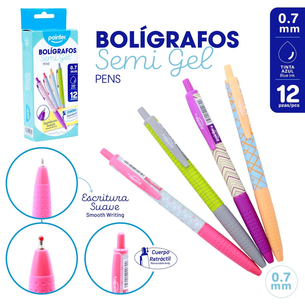 BOLIGRAFO SEMIGEL 0.7MM RETRACTIL 12PZAS
