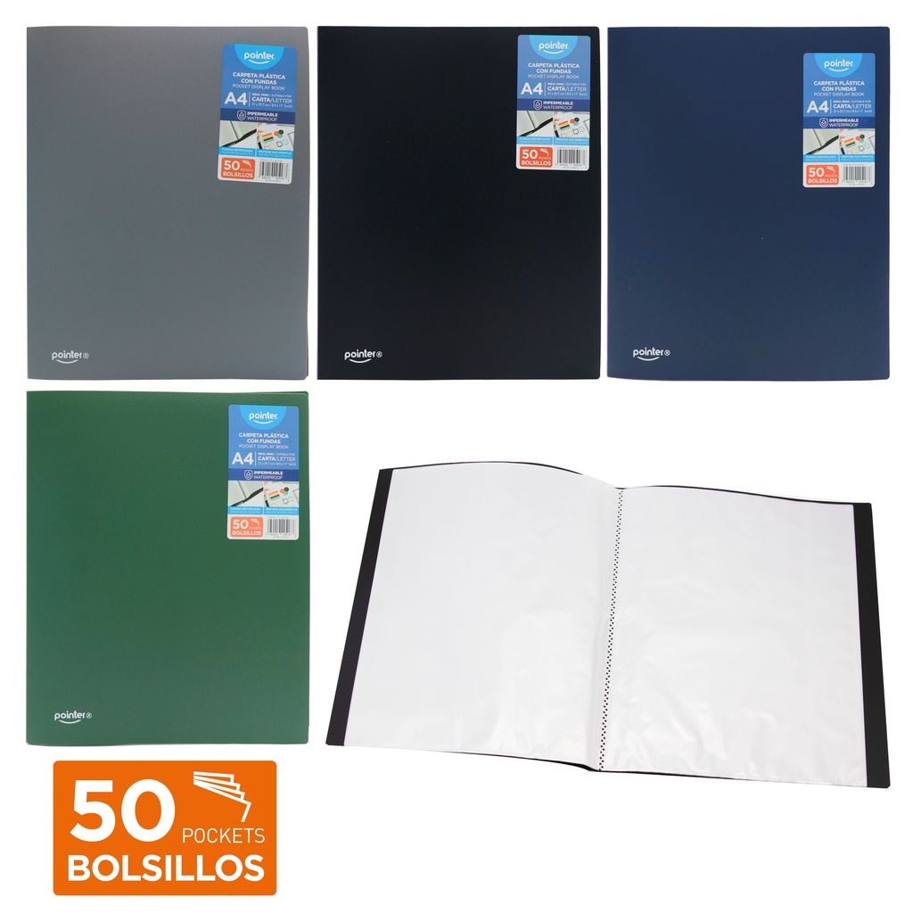 CARPETA PLASTICA CON FUNDAS A4 50 BOLSILLOS