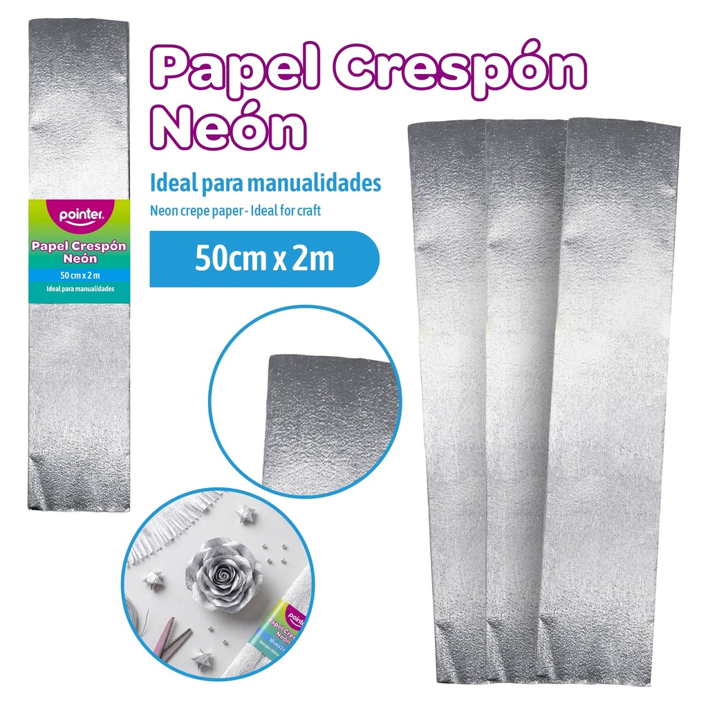 PAPEL CREPE PLATEADO 50CMX2M