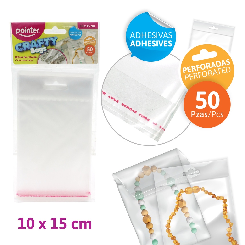 BOLSAS DE CELOFAN ADHESIVAS PERFORADAS x50PZAS - 10x15CM