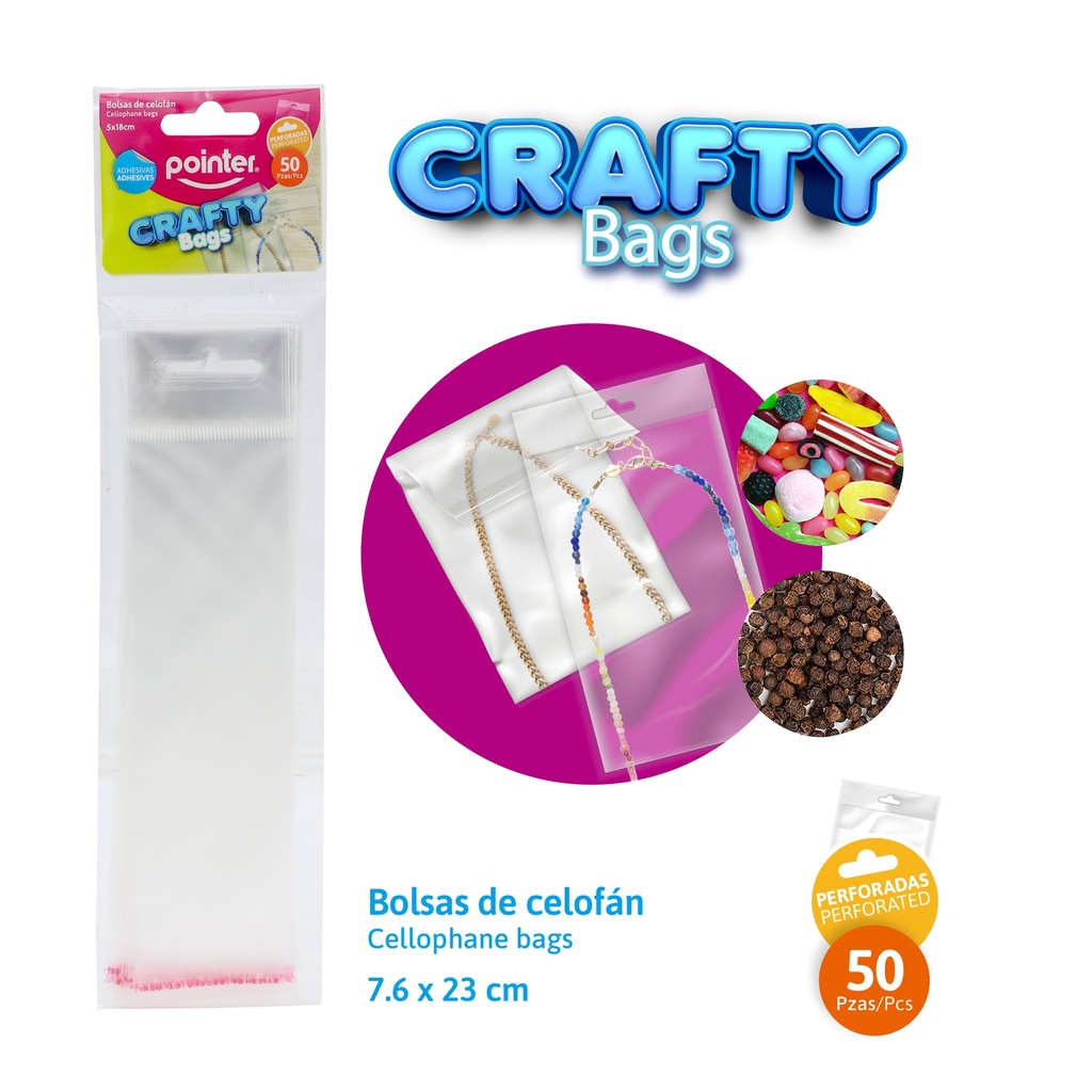 BOLSAS DE CELOFAN ADHESIVAS PERFORADAS x50PZAS - 5x18CM