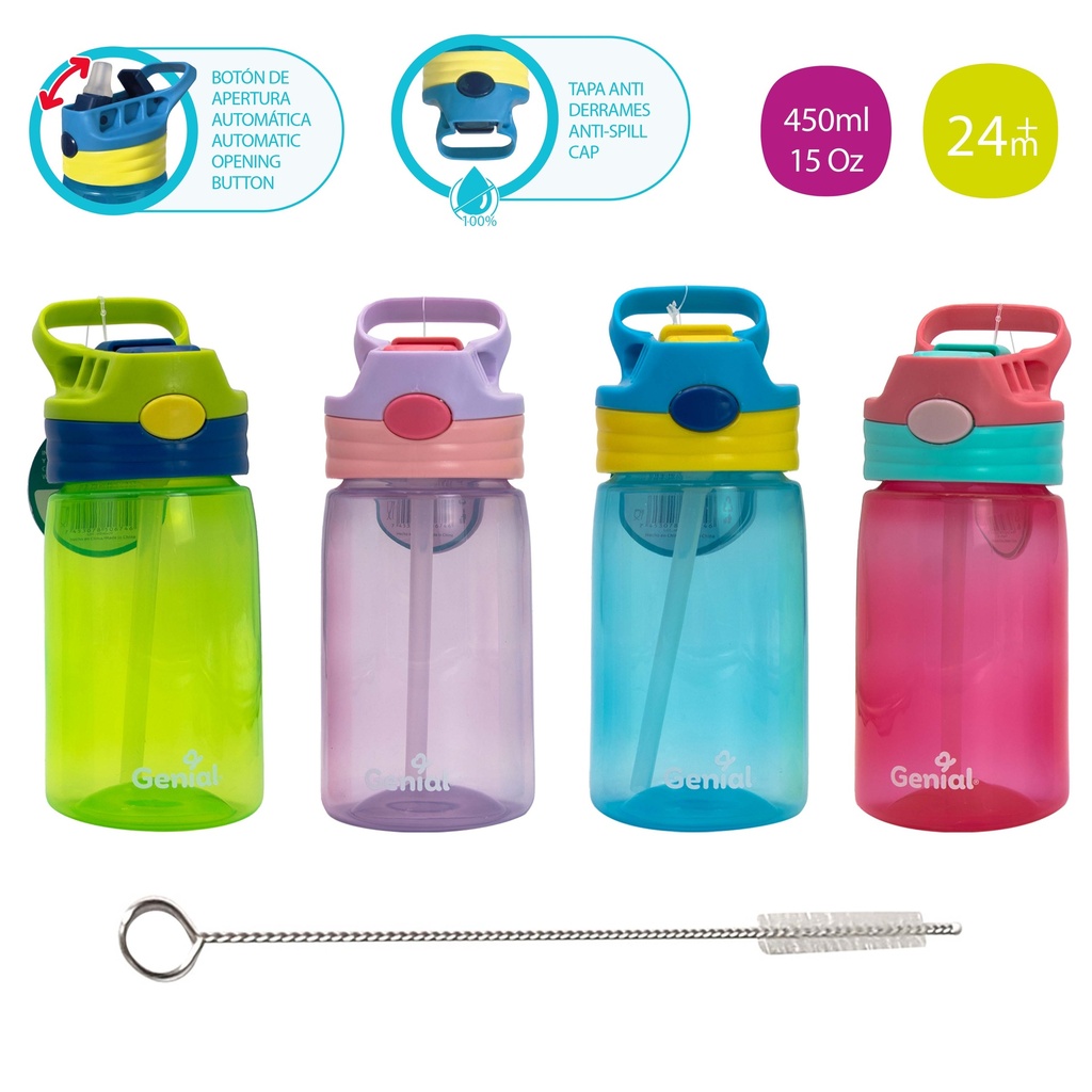 BOTELLA DE HIDRATACION ANTIDERRAMES (450ML/15OZ)