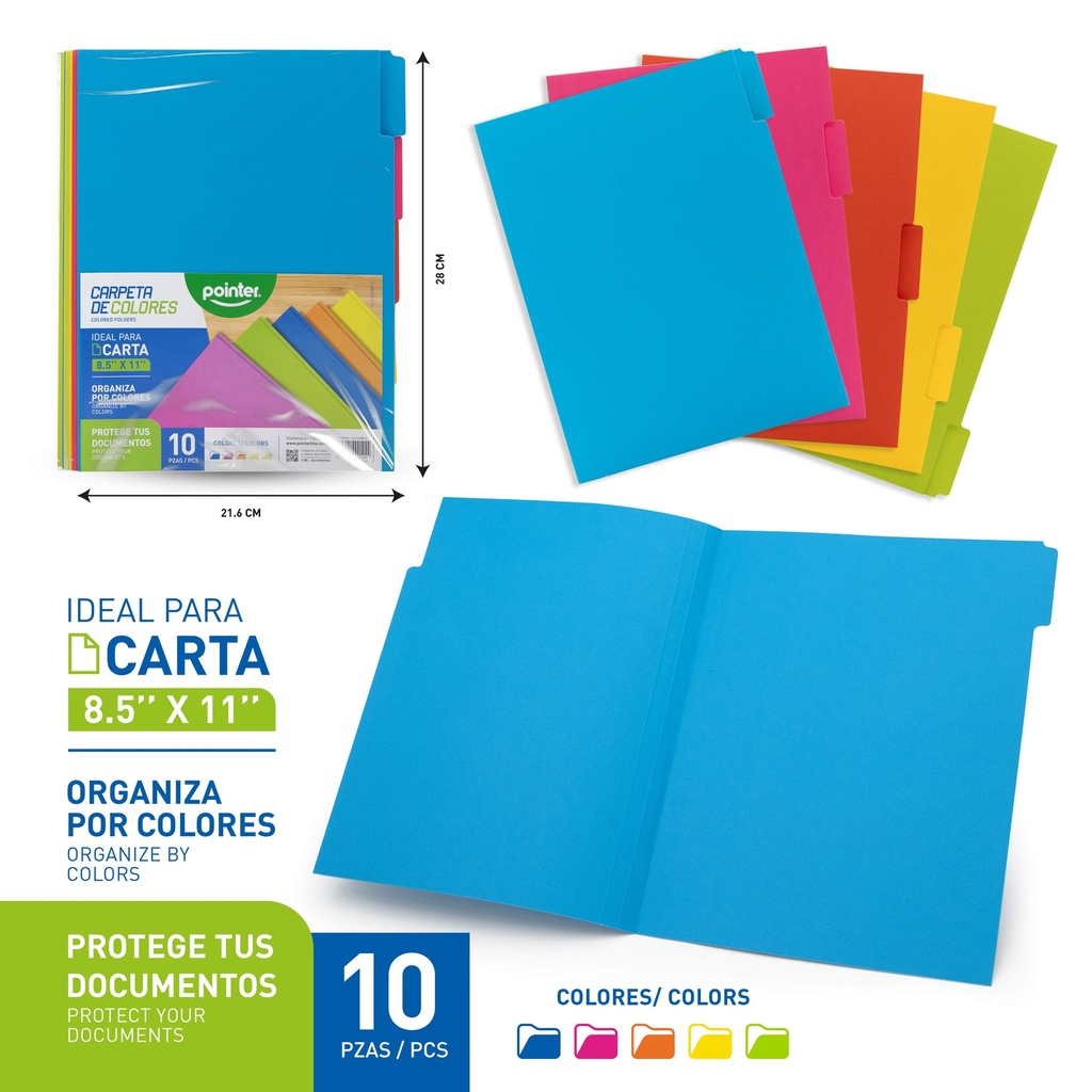 CARPETA DE COLORES CARTA x10PZAS - 8.5 x 11"
