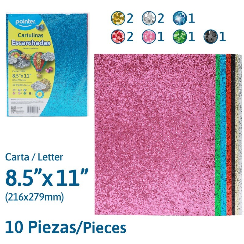 CARTULINA ESCARCHADA CARTA - 20x30CM x10 COLORES