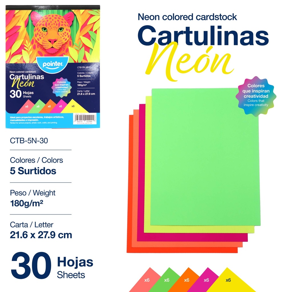 CARTULINA NEON 30 HOJAS 5 COLORES