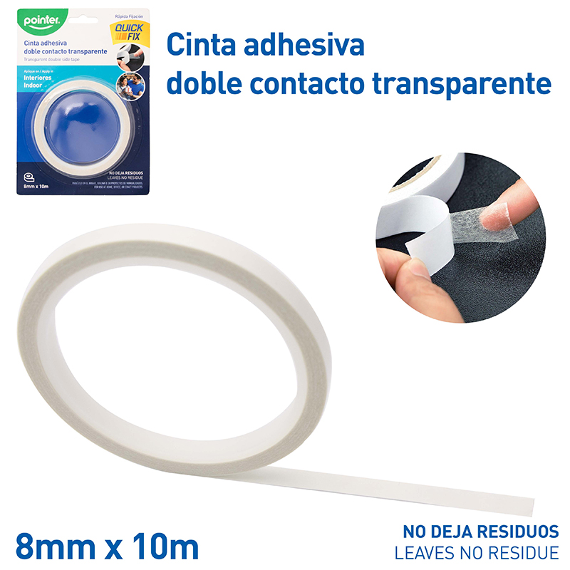 CINTA ADHESIVA DOBLE FAZ TRANSPARENTE 8MM x10M