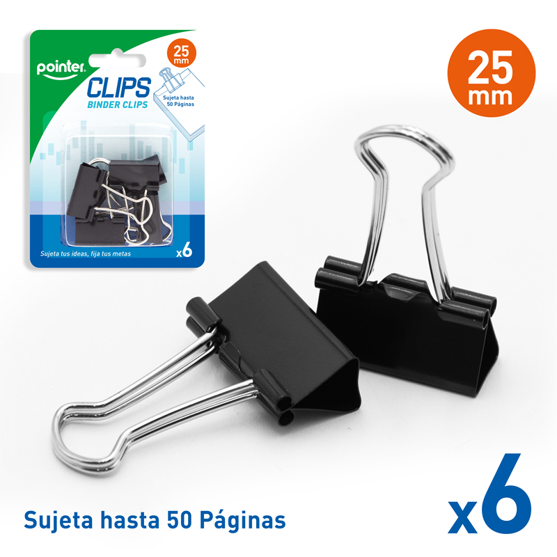 CLIP SUJETA PAPEL 25MM x 6 PZAS