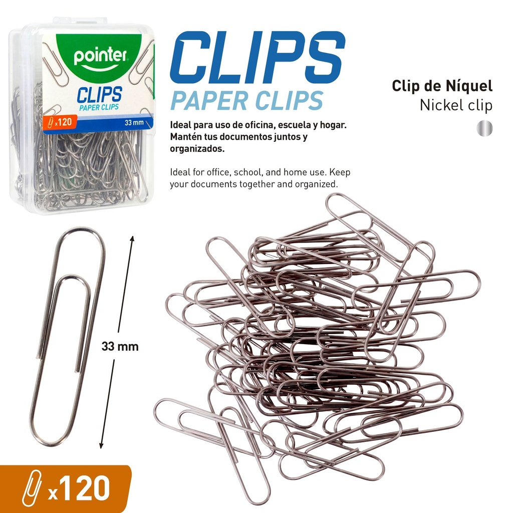 CLIPS SUJETA PAPEL 33MM x 120 PZAS