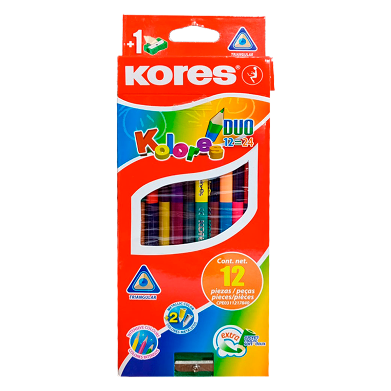 COLORES DUO TRIANGULARES x12PZS+SACAPUNTAS
