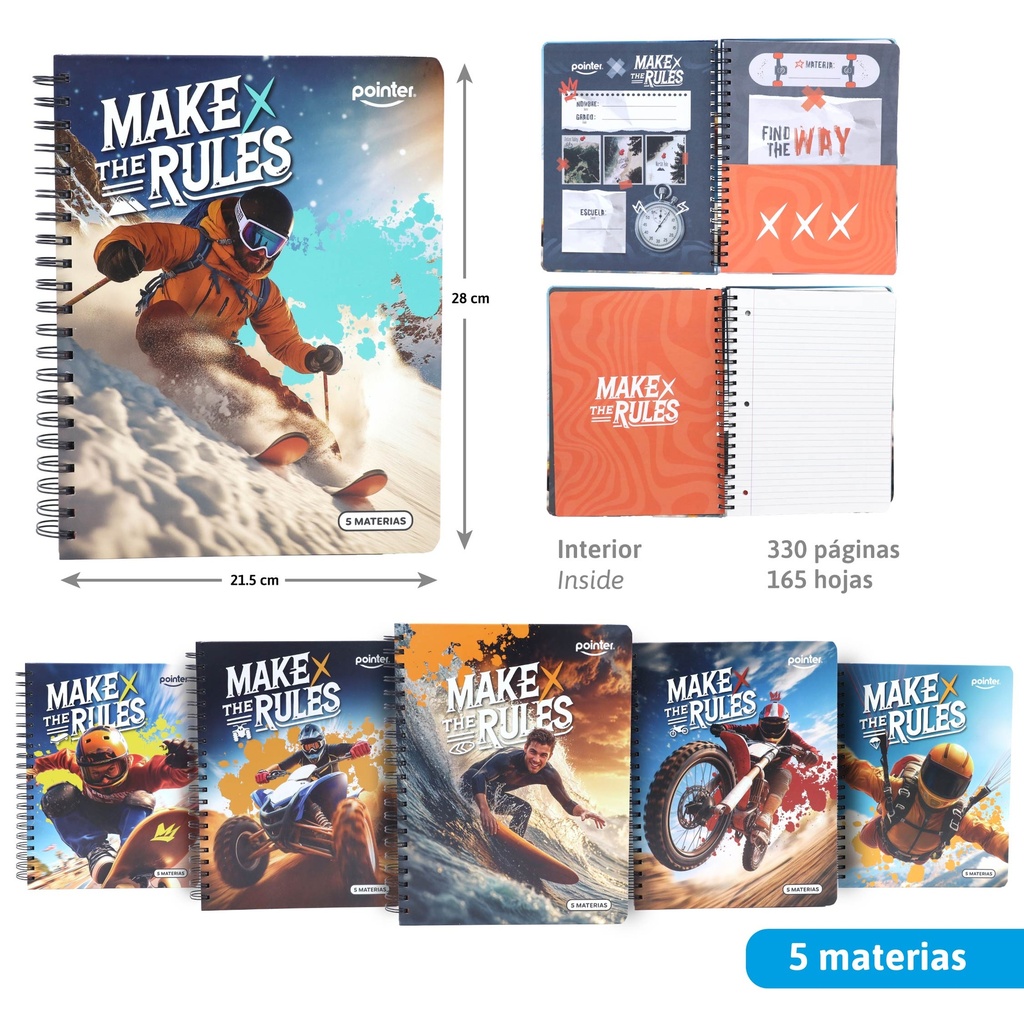LIBRETA ESPIRAL MAKE THE RULES - 5 MATERIAS x165 HOJAS