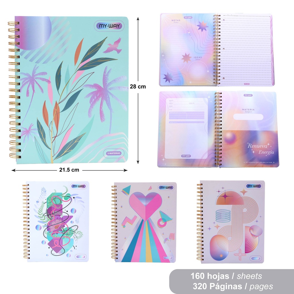 LIBRETA ESPIRAL - 5 MATERIAS x160 HOJAS