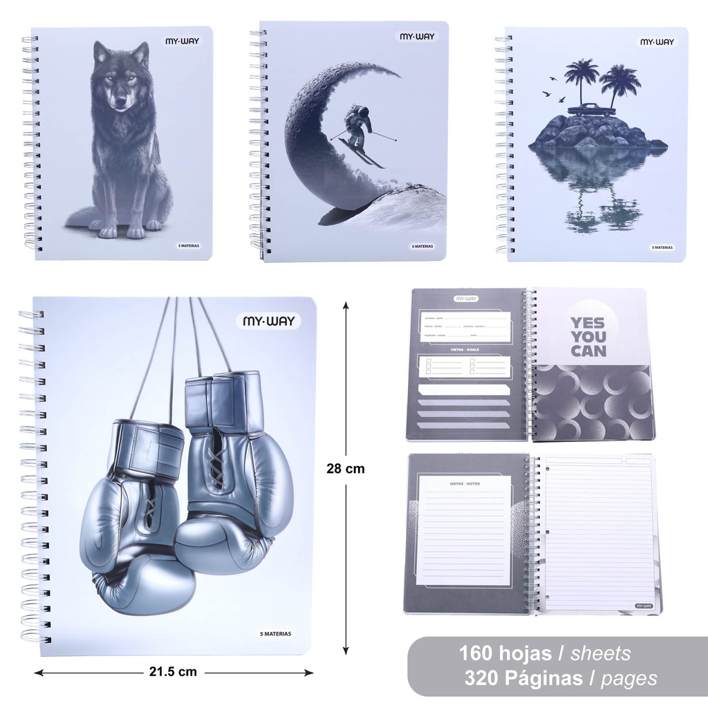 LIBRETA ESPIRAL - 5 MATERIAS x160 HOJAS