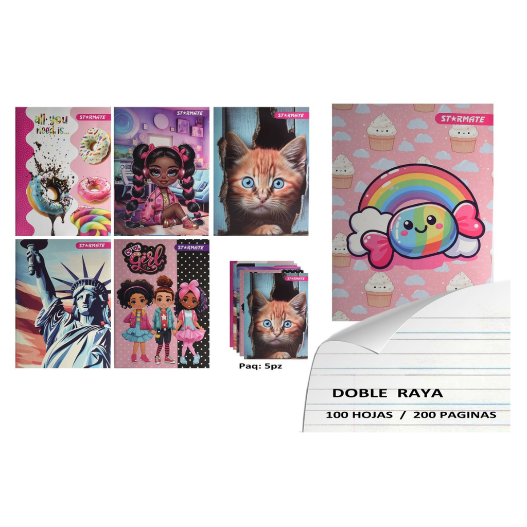 CUADERNO GRAPADO 14.2x20.4CM DOBLE LINEA 100PAG