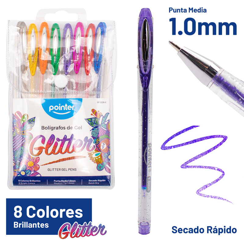 BOLIGRAFO DE GEL ESCARCHADO x8 COLORES