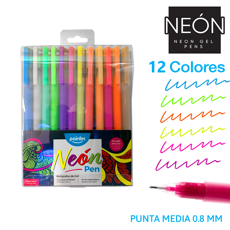 BOLIGRAFOS TINTA GEL NEON (12 PZAS.)