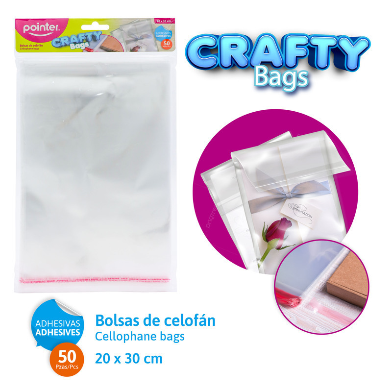 BOLSAS DE CELOFAN ADHESIVAS x50PZAS - 20x30CM