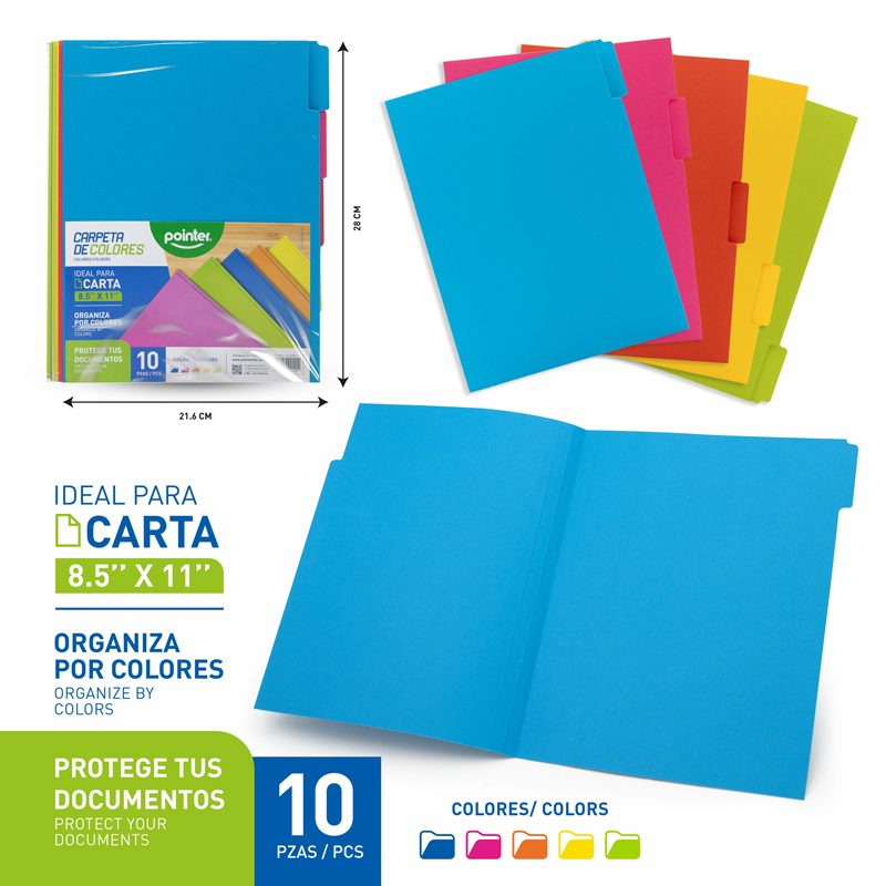 CARPETA DE COLORES CARTA x10PZAS - 8.5 x 11"