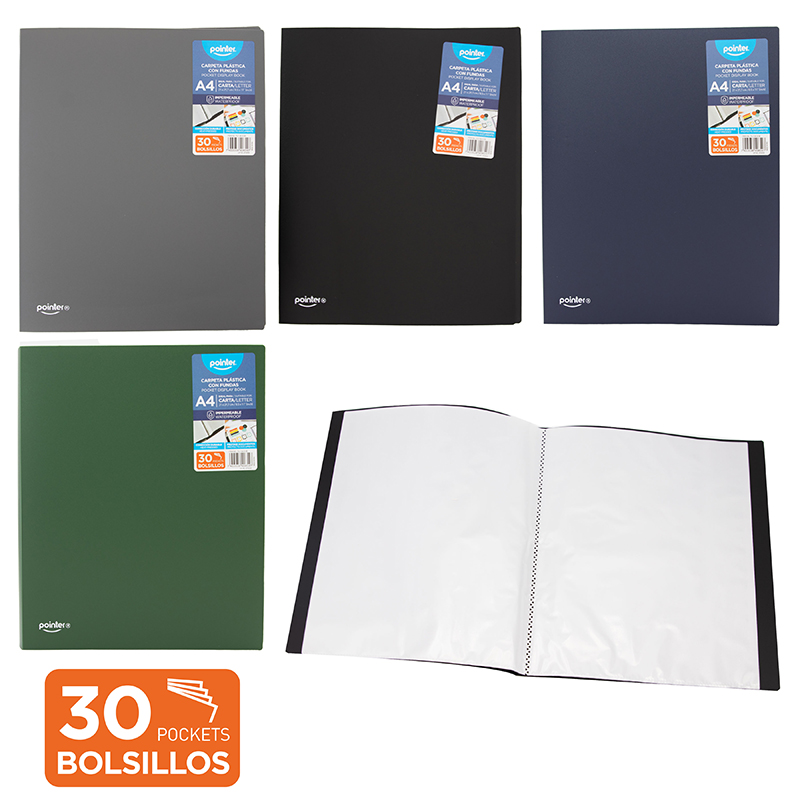 CARPETA PLASTICA - 30 BOLSILLOS CARTA 21x29,7Cm