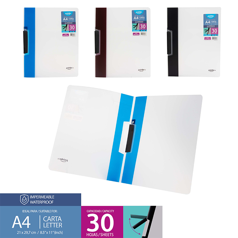 CARPETA TRANSPARENTE CON CLIP GIRATORIO - CARTA 21x29,7Cm