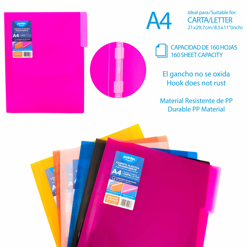 CARPETA TRANSPARENTE CON GANCHO - CARTA 21x29,7Cm