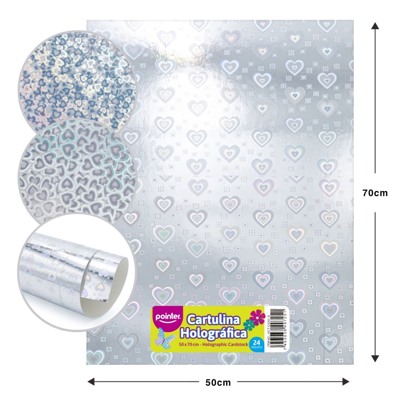 CARTULINA HOLOGRAFICA PLATEADA - CORAZONES (50x70CM)