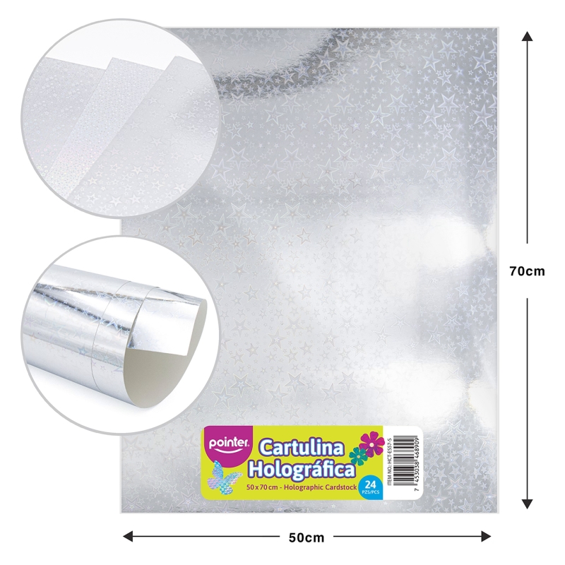 CARTULINA HOLOGRAFICA PLATEADA - ESTRELLAS (50x70CM)