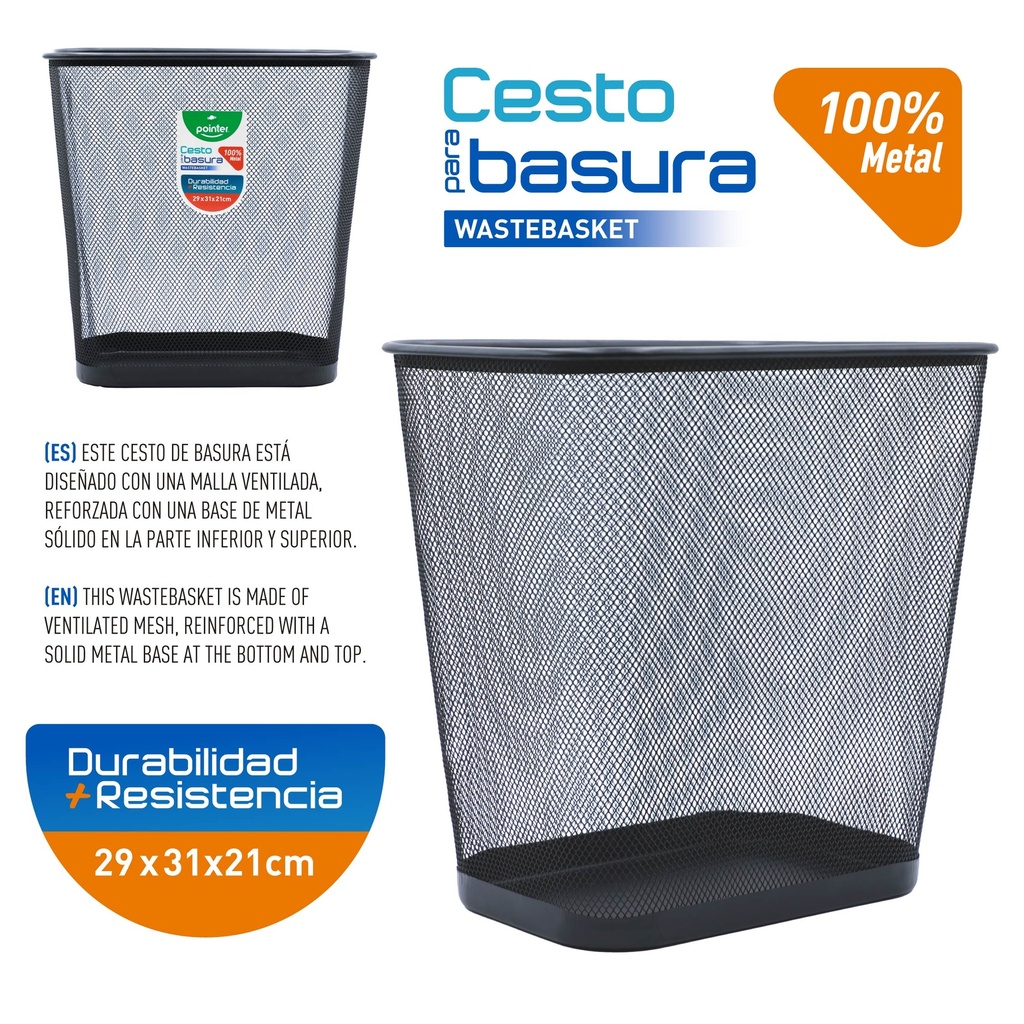 CESTO METALICO PARA BASURA (NEGRO) 12"