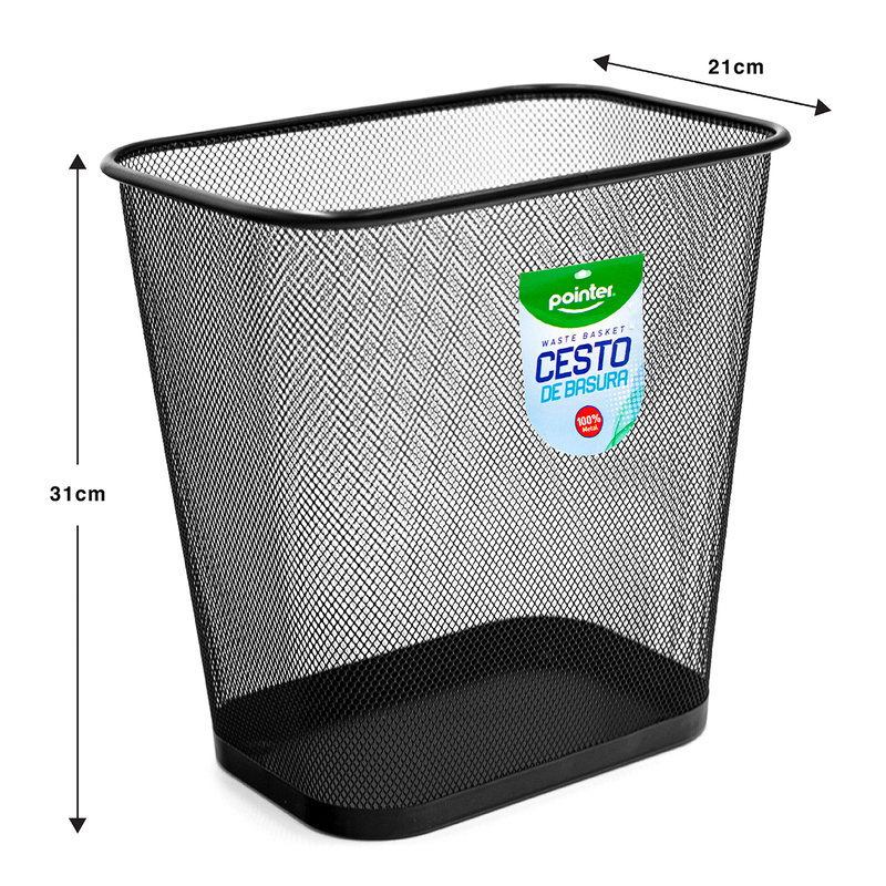 CESTO METALICO RECTANGULAR PARA BASURA (NEGRO) 30x30Cm
