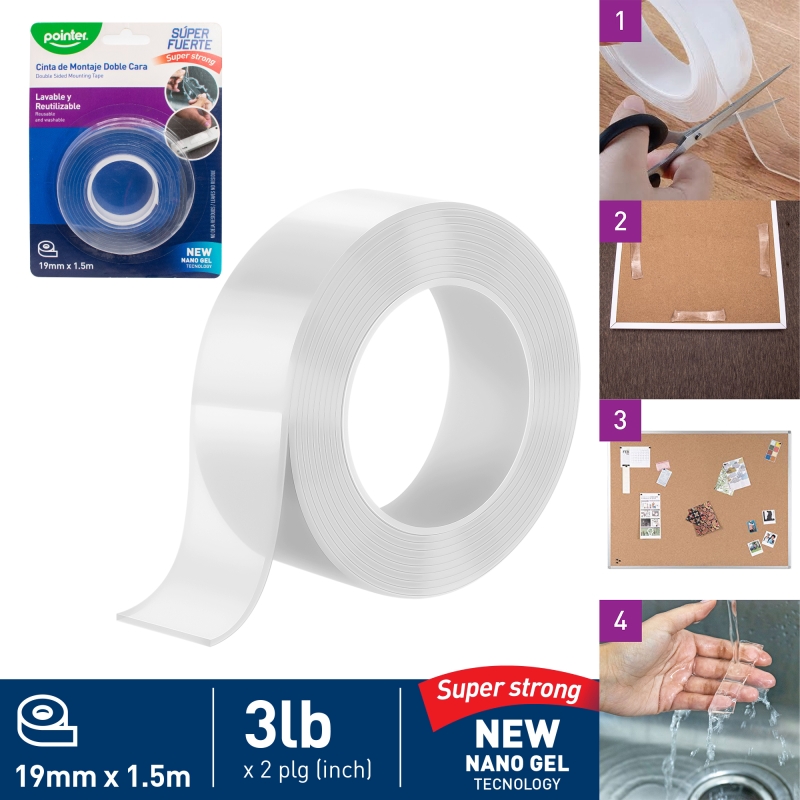 CINTA DOBLE CONTACTO DE GEL 19mm x 1.5m