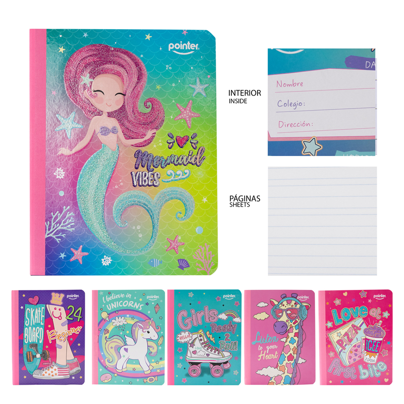 CUADERNO COSIDO DOBLE LINEA (GLITTER)