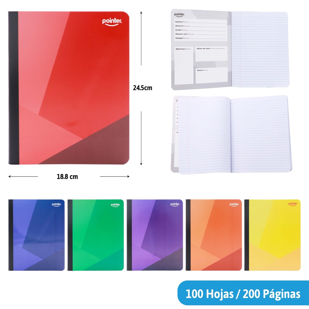 CUADERNO COSIDO A4 RAYA ANCHA x100 HOJAS (COLORES)