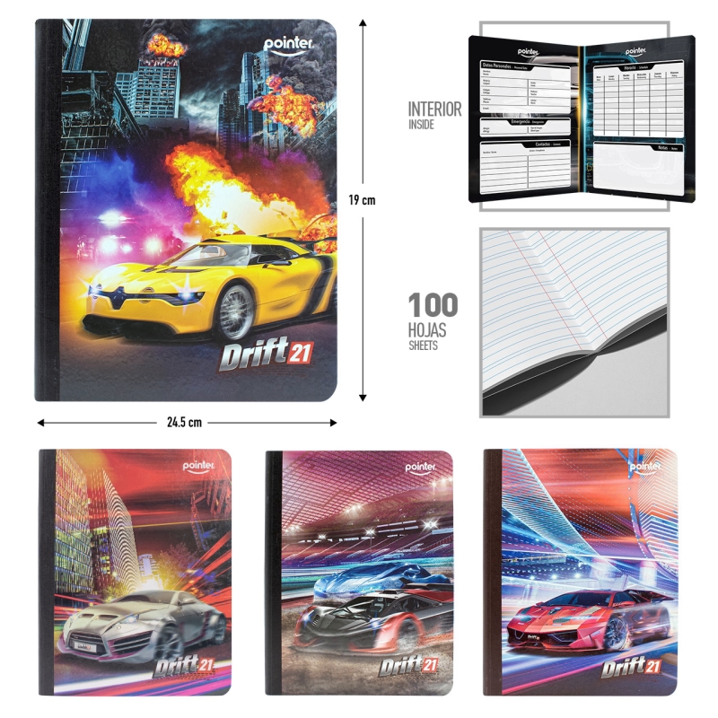 CUADERNO COSIDO A4 DOBLE LINEA x100 HOJAS (CARROS)