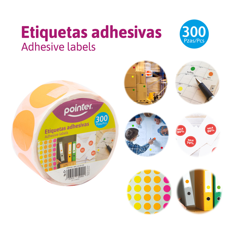 ETIQUETAS ADHESIVAS NEON (NARANJA) x300PZAS