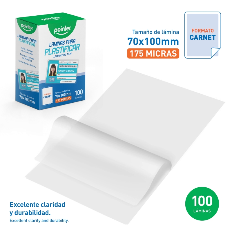 LAMINAS PARA PLASTIFICAR TAMAÑO CARNET 70X100MM 175 MICRAS