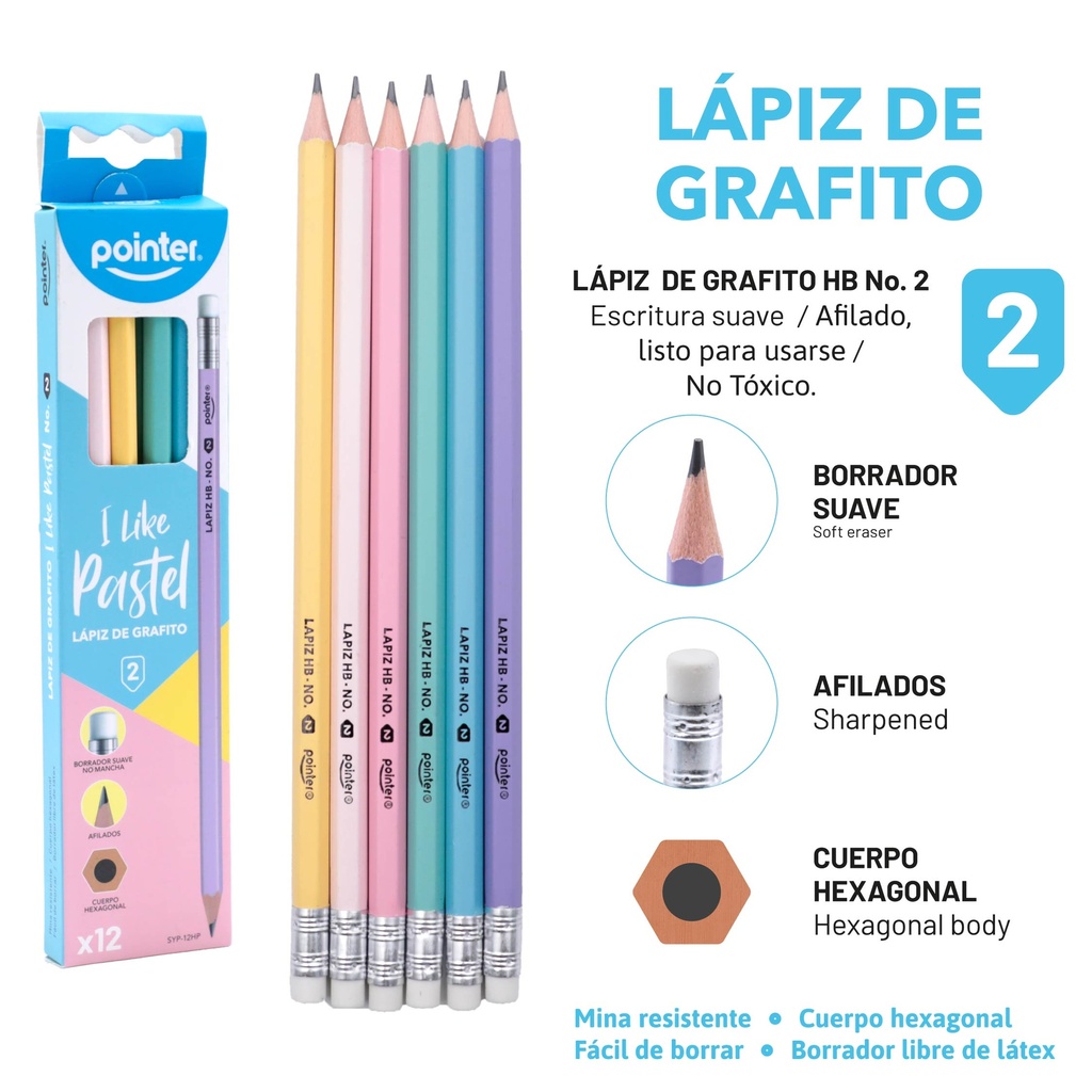 LAPIZ DE GRAFITO HB No.2 PASTEL - CUERPO HEXAGONAL