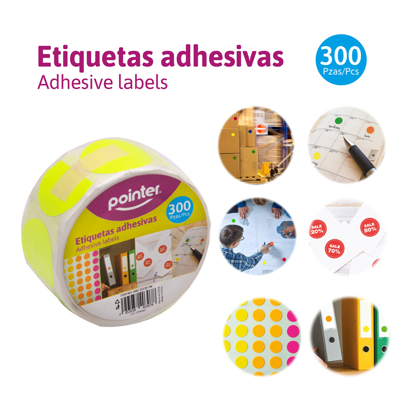 ETIQUETAS ADHESIVAS NEON (AMARILLO) x300PZAS