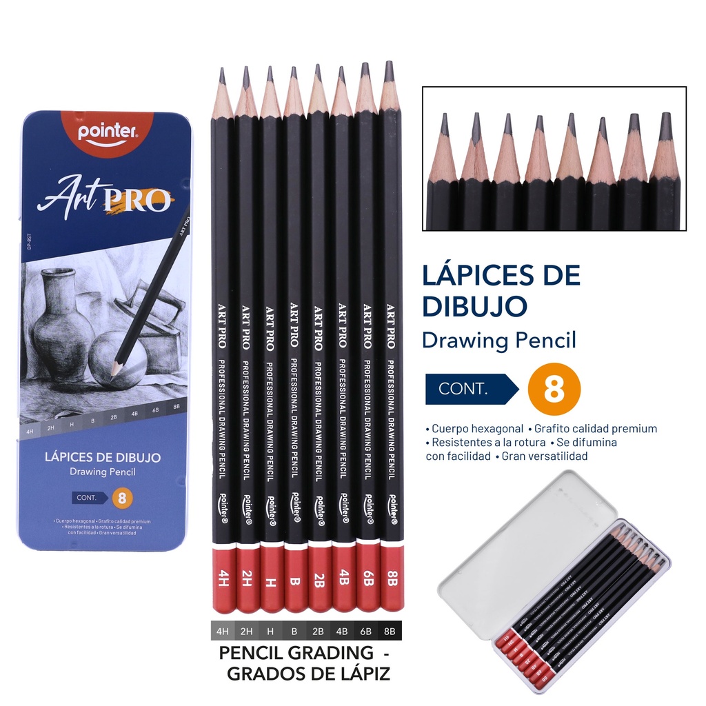 SET DE LAPICES DE DIBUJO ART PRO x8PZAS