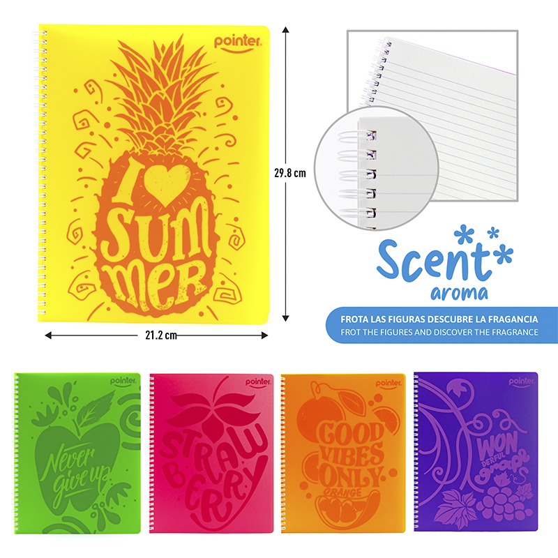 LIBRETA ESPIRAL DE APUNTES A4/CARTA CON AROMA (FRUTAS) - 80 HOJAS AMARILLAS