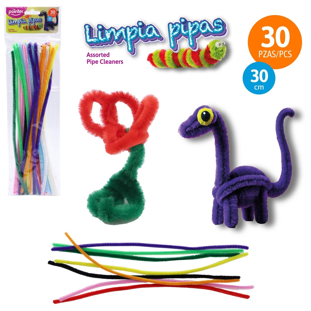 LIMPIA PIPAS DE COLORES SURTIDOS - 30CM x30PZAS